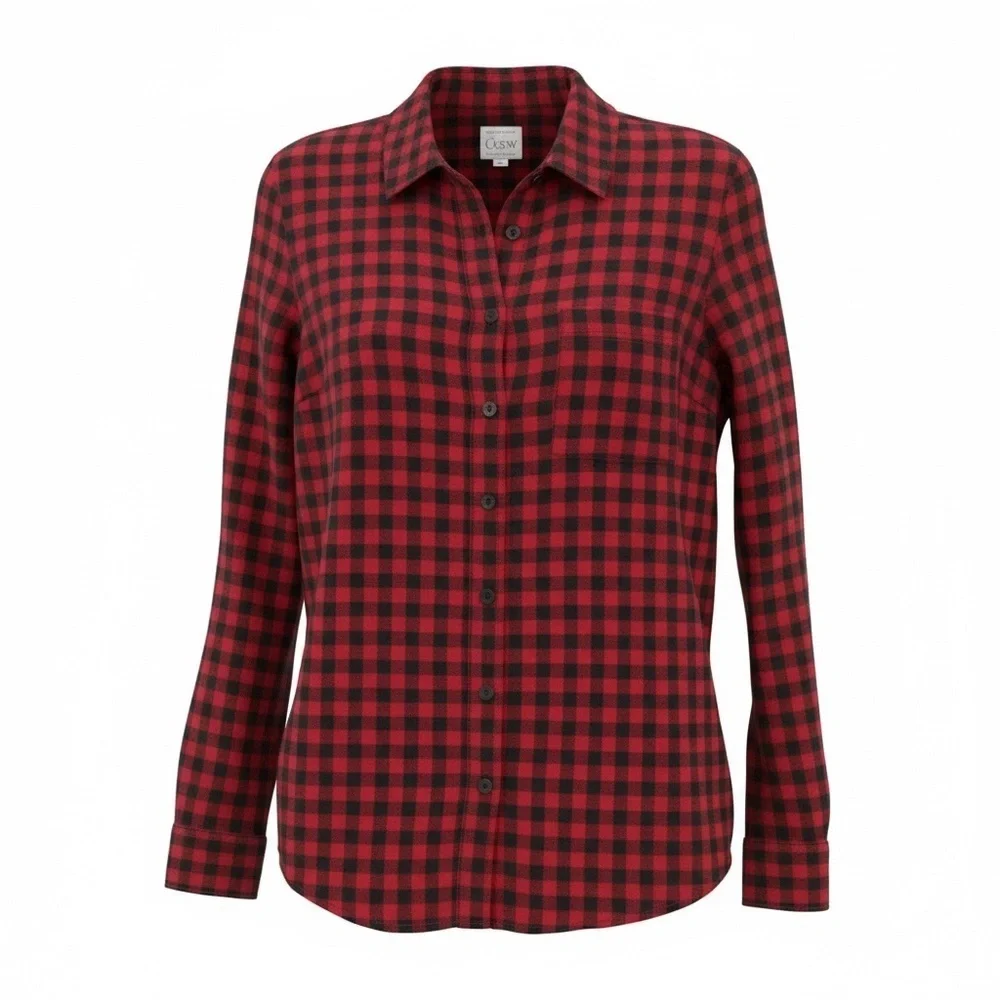 J. Crew The Perfect Shirt Black Red Gingham Plaid Flannel Shirt Top Women’s Sz M